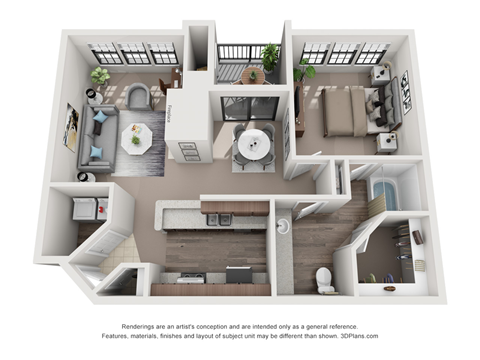 One Bedroom One Bathroom Floorplan 851